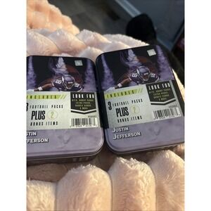 LOT OF 2 Justin Jefferson NFL Football Collector – 3 Packs + 2 Bonus Items – NIB